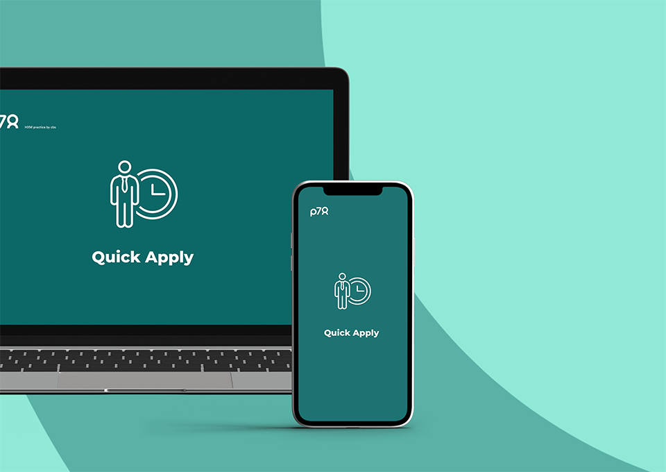 Blauer Smartphone und Laptopbildschirm mit Quick Apply.